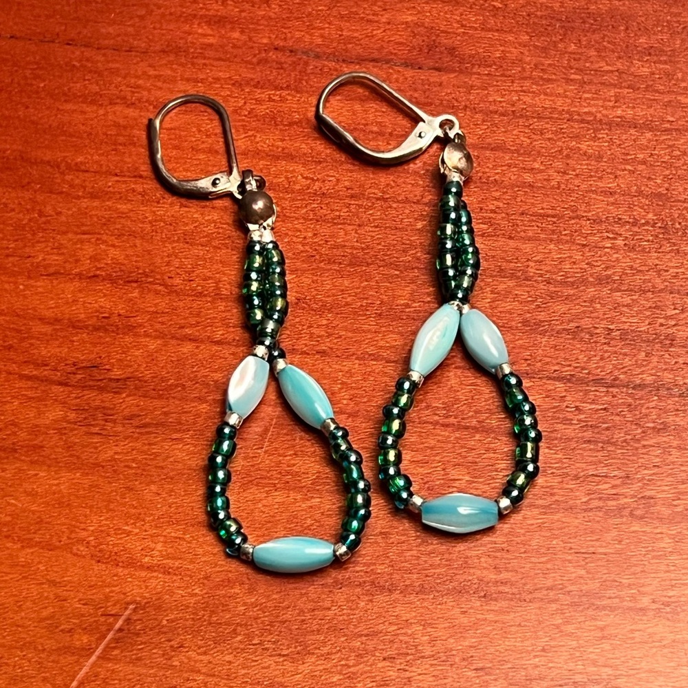 Elegant Beaded Drop Earrings in Teal and Green